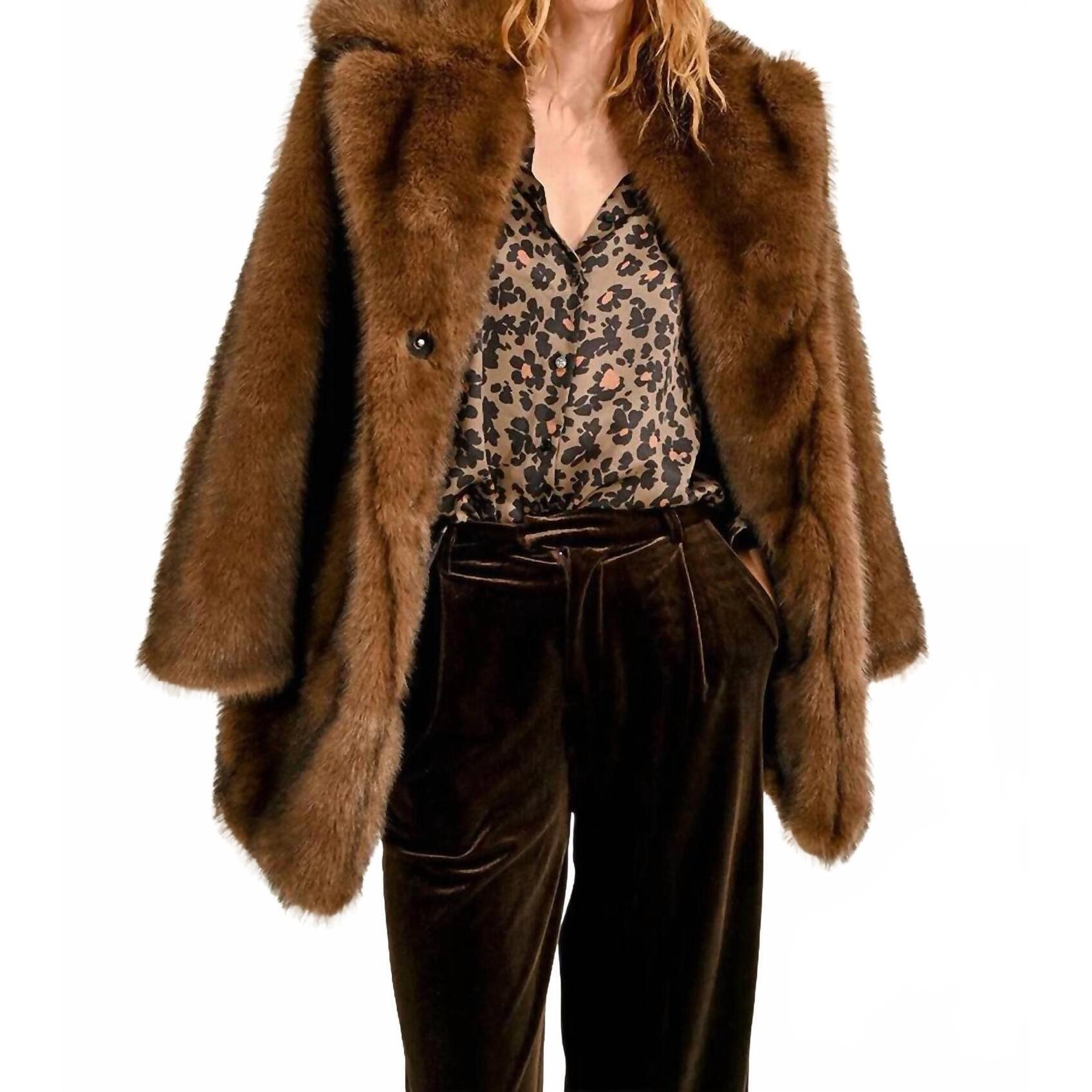 New Molly Bracken Long Faux Fur Coat In Brown